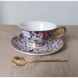 YBK Tech Cup& Saucer Set Bone China Tea Coffee Cup for Breakfast Afternoon Tea- Floral Pattern (Multicolor)