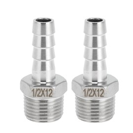 INFINAUTO Stainless Steel Barb Fittings, 15/32" Barb 1/2 BSPT Male Hose Barb Tubing Connector for Air Water Oil Gas Fuel, 2 Pcs