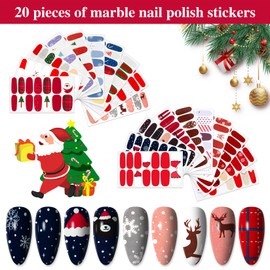 YECIRALA 20 Sheets Christmas Nail Wraps Stickers Stick On Nail Polish Strips for Women Girls Christmas Tree Reindeer Nail Stickers Nail Polish Stickers for Nails Gel Nail Strips Self Adhesive Decals