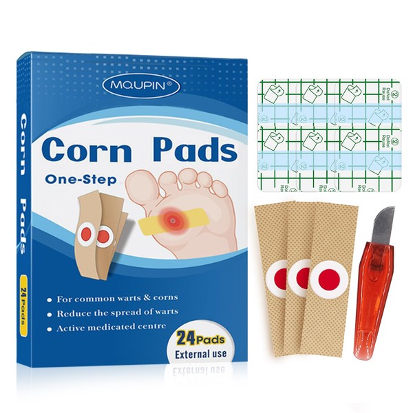Corn Remover Pads, Wart Remover, Foot Corn Remover Patch, 24 Pcs Corn Removal Pads, Corn Removal Ideal for Relief Corn Pain and Foot Care, Corn Plasters with Hole for Feet, Hand, Toe