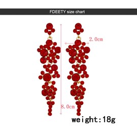 FDEETY Earrings for Women Jewellery Long Dangle Hypoallergenic Earrings Rhinestone Art Deco Chandelier Earrings Sparkly Crystal Vintage Style Wedding Birthday Prom Bridal(Red>