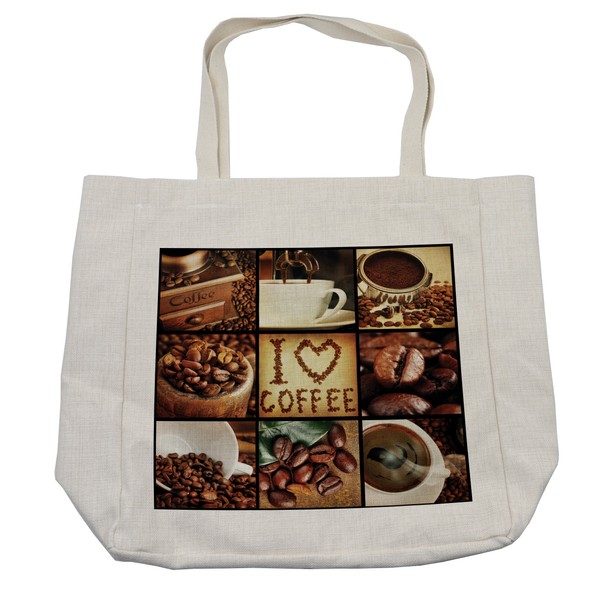 Lunarable Brown Shopping Bag, I Love Coffee Theme Collage Roasted