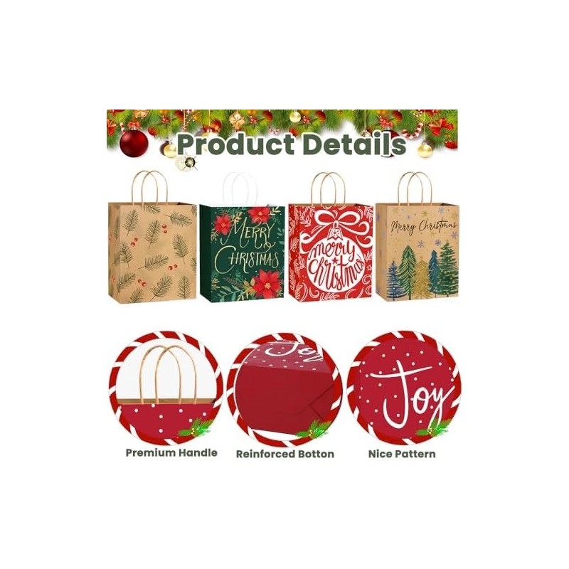 24 Pack Kraft Paper Christmas Gift Bags