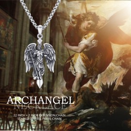 XIXLES S Necklace Archangel Michael 925 Sterling Silver St Michael Chain with Saint Michael Pendant Amulet Medal for Men Women, Sterling Silver, No Gemstone