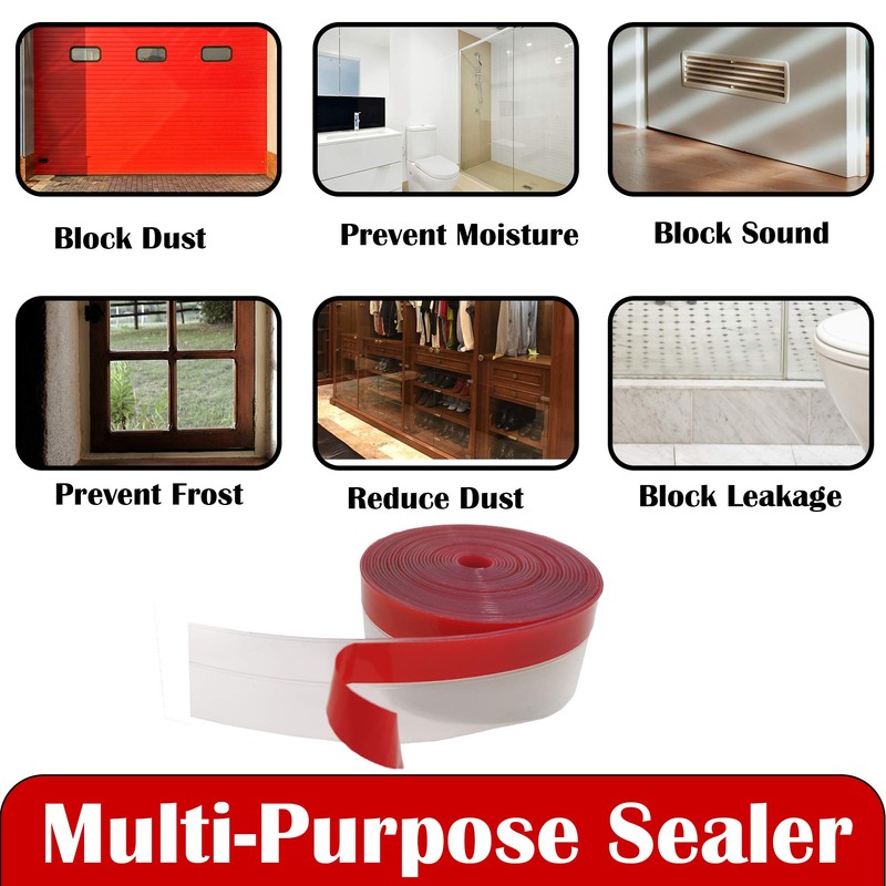 Brandzini Clear Weather Stripping Tape, Door Draft Seal Silicone Strip.