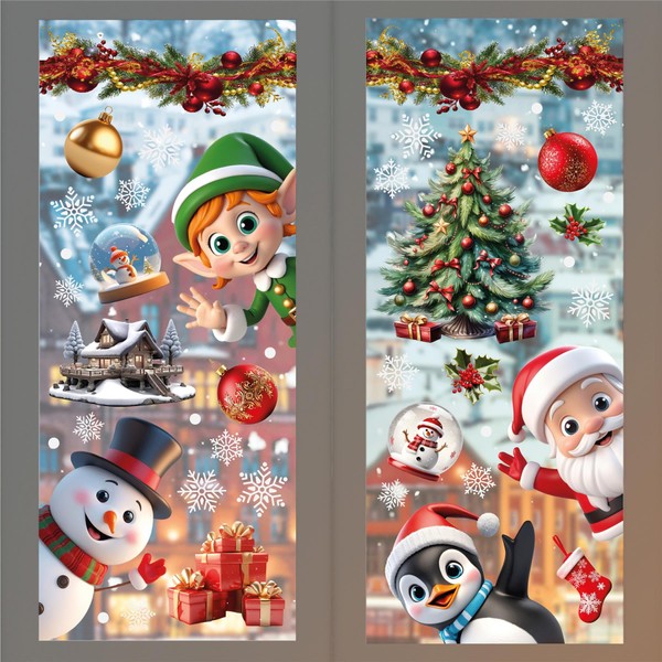 WALPLUS Christmas Window Stickers Clings Xmas Decoration Removable Reusable Double-Sided