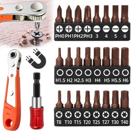 Mikqky 26-Piece Mini Wrench Bit Set, Ratchet Wrench, Magnetic, Mini Ratchet Wrench, Angle Screwdriver, 24 Pieces Various Screwdriver Bits (1/4 Inch)