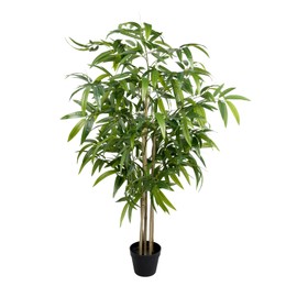 Modern Decorative Artificial Bamboo Plant, 5 ft Tall, Green Leaves, Black Pot, Indoor Decor
