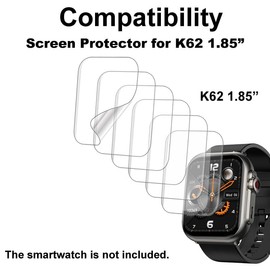 6-PACK Screen Protector Compatible with Jacoosa K62 1.85” Fitness Tracker Smart Watch, Soft TPU, Full Coverage, Bubble Self-healing, with Non-Slip Pad Sticker