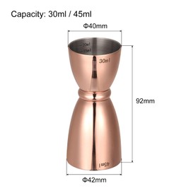 uxcell Cocktail Jigger, 1oz/1.5oz Glass Measuring Cup, Stainless Steel Rim Bell Jigger Measuring Cup Bar Kit for Wine Drink Cocktail, Copper