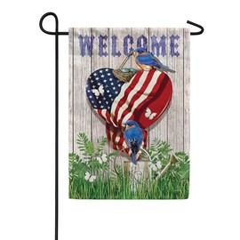 Toland Home Garden 1112631 Bluebird Welcome Spring Flag 12x18 Inch Double Sided for Outdoor Patriotic House Yard Decoration