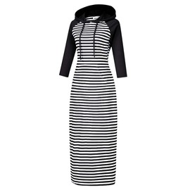 MISSKY Women's Casual 3/4 Sleeves Pocket Stripe Pullover Hoodie Dress,XL