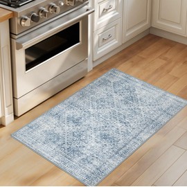 MIULEE 2x3 Washable Entry Rug Door Mat Indoor Entrance, Small Rug for Kitchen Bathroom Bedroom, Non-Slip Stain Resistant Throw Carpet Boho Entryway Decor, Blue