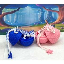 Generic 2PCS 12"" 3D Printed Dragon, Articulated Dragon, Cherry Blossom Dragon, Blue and Pink Dragon, Fidget Toy, Home Office Decor Executive Desk Toys, Gender Reveal Decorations, White, MCD-036