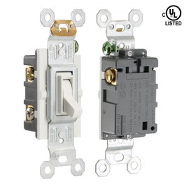 Baomain 15 Amp Toggle Light Switch, 3 Way Residential Grade,On/Off Electrical Wall Switch, Glossy White UL Listed (3 Way, 6 Pack)