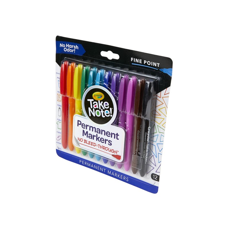 Crayola Take Note Permanent Markers, Fine Point, School Supplies, 12