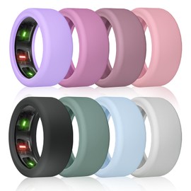 8 Pack Protector Compatible with RingConn Gen 2/ 2 air/ 1, Oura Ring Gen 4/3 | Anti Scratch Elastic Silicone Cover for Working Out (S, Violet/Grape/Raisin/BeanPink/LightBlue/Green/Grey/Black)