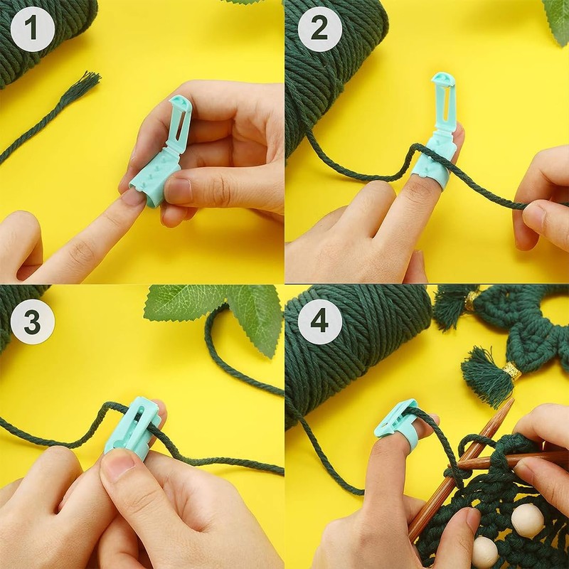 Set of 4 Adjustable Crochet Rings with Thread Guide for