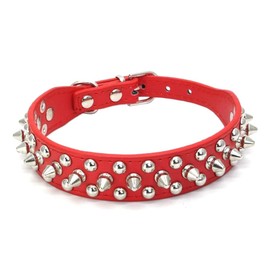 Dogs Kingdom 10"-24" Length Soft Leather Mushrooms Rivet and Spikes Studded Adjustable Buckle Pet Puppy Dog Collar for Small Medium Large Dogs Breeds