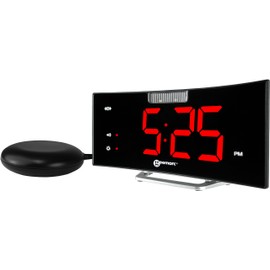 95dB Super Loud Alarm Clock with Bright Flashing Light, Bed Shaker and Snooze Function - The Geemarc WAKE 'N' SHAKE Curve for Heavy Sleepers and Hearing Impaired - USB Charging Port - UK Version