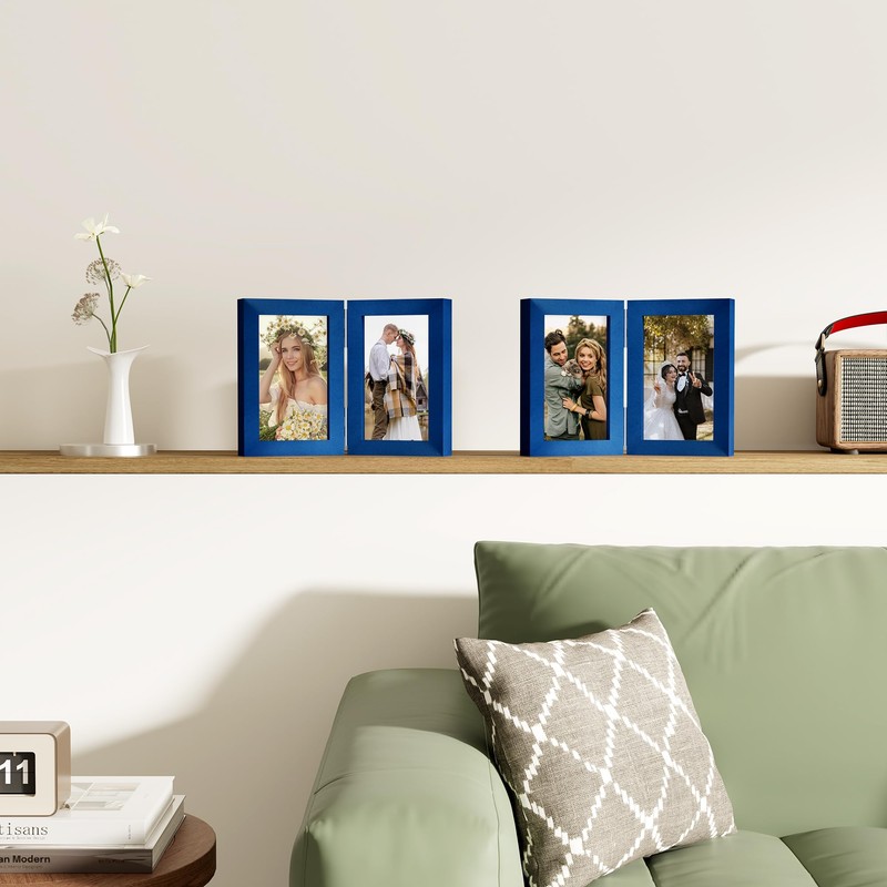 decorUhome Double 4x6 Picture Frame Vertical, Engineered Wood Bifold Photo