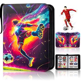 Trading Card Album, Football Card Folder, 4 Pockets, 50 Pages for 400 Cards, Compatible with All Types of Cards, Sports Cards, Book Folder with Zip, Carry Handle