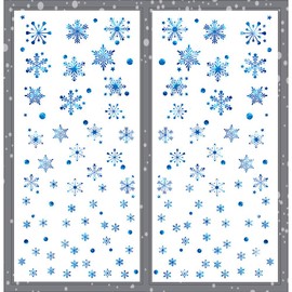 FAZHBARY 9 Sheets/ 273 PCS Blue Snowflake Window Clings Small Glitter Window Clings Double-Sided Glass Static Window Stickers for Holiday Winter Party New Year Supplies