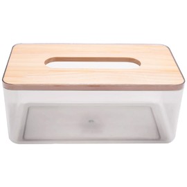 Aswalling Minimalist Tissue Box Cover Holder, Modern Transparent Rectangular Bamboo Tissues Dispenser for Bathroom, Bedroom