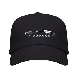 Mustang Auto Fan Cap for Men - Emblematic Logo - Black - 100% High Density Cotton (340 g/m²), Black/White, One Size