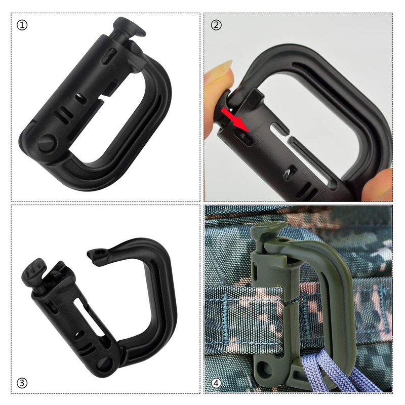 10 Pcs Multipurpose D-Ring Grimlock Locking Hanging Hook Tactical Link