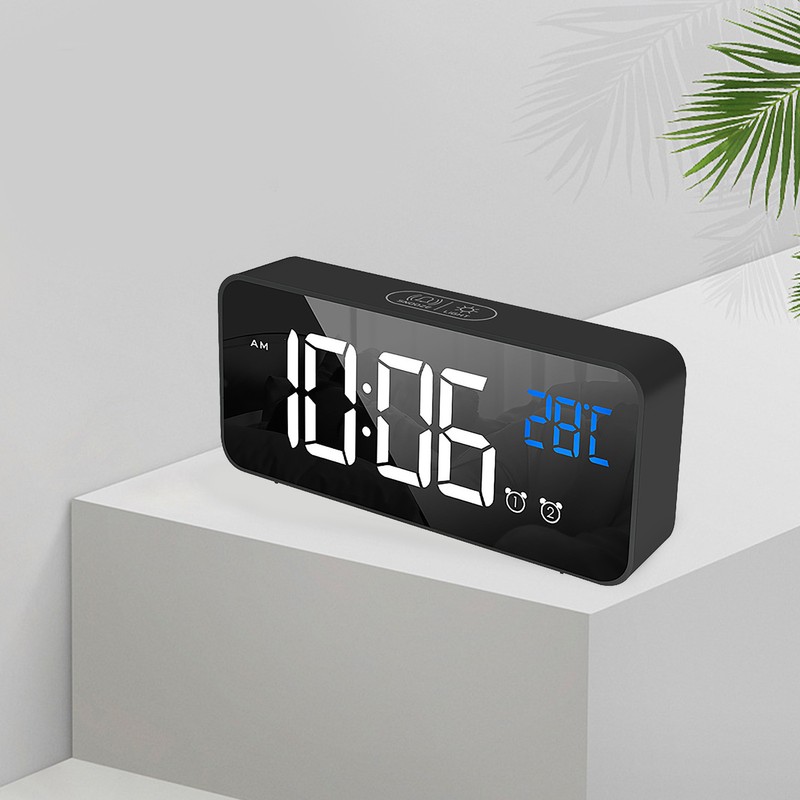 LED Alarm Electric Clock Multifunctional Exquisite Mirrored Surface Silent Bedside