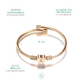 Clepsidra® Pulseras mujer plateadas personalizadas con inicial.Pulseras con grabado. Accesorios y regalos para mujer elegantes y resistentes. Personaliza tu joyeria de acero inoxidable con dijes para dama A-Z. Gift (Ajustable, J, ROSA)