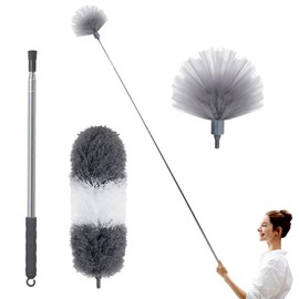 BOOMJOY Microfiber Feather and Cobweb Duster Set, Bendable Head and 100 inches Extension Pole, for High Ceiling, Fan, Blinds, Furniture