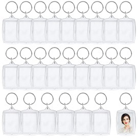 Luabue Pack of 25 Key Rings Photo Acrylic Photo Key Fobs with Key Ring Picture Keyring 4 x 5.5 cm Transparent Picture Frame Photo Pendant Key for Family Friends Gifts, transparent