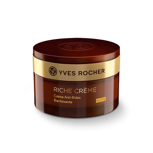 Yves Rocher Face Moisturizer Riche Crème Anti-wrinkle Comforting Night Cream with precious oils, for Mature Skin + Dry skin, 50 ml jar