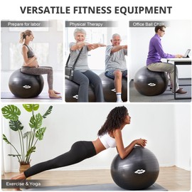ANLOKE Yoga Ball Exercise Ball for Fitness & Balance, Anti-Burst Stability Ball Chair, Birthing Ball for Pregnancy, Non-Toxic PVC Gym Ball with Foot Pump for Pilates-XL (27"~30") 75cm, Black
