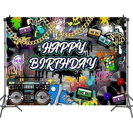 Hip Hop Graffiti Photography Backgrounds, 90s Neon Birthday Party Background, Cloth Hip Hop Rock Music Theme Party Background Cloth Banner Decoration Supplies