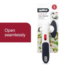 Zyliss Lock N' Lift Can Opener - Can Opener with Lid Lifter Magnet - Manual Can Opener with Locking Mechanism - Safe and Easy-to-Turn - Stainless Steel - White