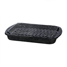 Granite Ware 3 Piece Multiuse Set (Speckled Black) Enamelware Bake, Broiler Pan and Grill - With Rack Suitable for Oven, direct on Fire.
