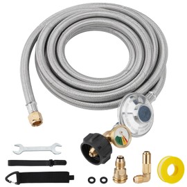 SPARKWHIZ 12FT Propane Regulator Hose with Gauge, POL LP Tank Service Valve to QCC1//Type1 Hose Regulator for 20lb Tank with Elbow Adaptor for Blackstone 17 inch and 22 inch Table Top Griddle