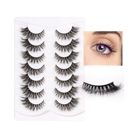FEITA Fluffy Cat Eye Faux Mink Lashes Natural Look False Eyelashes Volume Wispy Crossed Classic Fake Lash Natural Eyelash Extensions Pestañas 7 Pairs Pack
