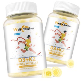 Wellcatcher Vitamin D3 K2 Gummies Sugar Free Vitamin D3 5000IU K2 (MK-7) 120mcg Supplements with Vitamin B Complex for Adults Kids Supports Bone Teeth Strength Immune Mango Flavor 60 Counts 2 Packs