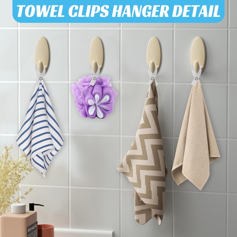 Towel Clips Hanger Set, 12Pcs Tea Towel Hanging Clips, Loop