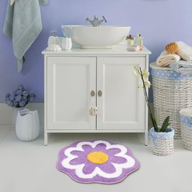 TRUEDAYS Bathroom Rugs Cute Bath Mat for Women Small Water Absorbent Non Slip Bath Rug Purple Flower Soft Microfiber Washable Bathroom Mat Bathroom Decoration