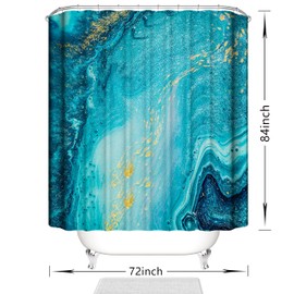 Domoku Marble Waterproof Shower Curtain with Hooks, Machine Washable Easy-Care Fabric Bathroom Curtain for Tub or Shower (Aquamarine, 72" W x84 L)