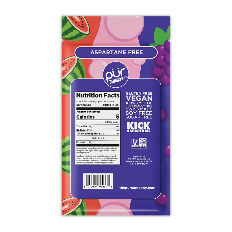 PUR Jumbo Gum | Aspartame Free Chewing Gum | 100%