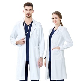KUMARS Lab Coat Women Men, White Medical Coat Cotton Polyester Scientist Lab Coats Protective Workwear Doctor Students School Coat, Unisex Food Coat Chemistry Laboratory Coat Costume with Pockets, M