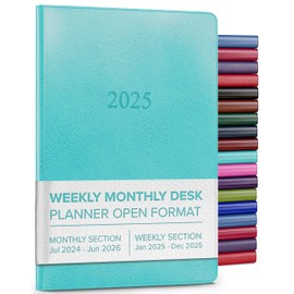 Gallery Leather Desk Weekly Monthly Planner 2025, Elegantly Bound Calendar Planner and Notebook with Stylish Gold-Gilded Page Edges, 12 Months - Acadia Pool - 8 x 5.5 "