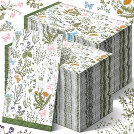 Seajan 200 Pcs Botanical Herb Paper Guest Napkins Disposable Hand Towels for Bathroom Paper Disposable Guest Towels Napkins for Spring and Summer Wedding Bathroom Birthday Dinner Party