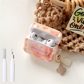 Hidysfas Compatible with AirPods Pro Case Flowers with Cleaner Kit Cute Keychain Cover Floral Case for Girls Women Airpods Pro 2nd/1st Generation-Orange